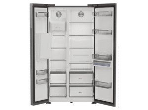 BAUKNECHT SBS IW E90 Pearl, Wasser- & Eiswürfelspender, Side by Side (578 l, E, 1790 mm hoch, Edelstahloptik) – Bild 3