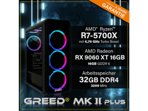 GREED MK2 Plus AMD - 4K, Gaming PC mit AMD Ryzen™ 7 7 5700X Prozessor, 32 GB RAM, 1 TB SSD, AMD Radeon™ RX 9060 XT, Windows 11 Pro – Bild 3