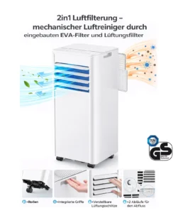 JUNG Lifeair 9000BTU mobiles Klimagerät Weiß (Max. Raumgröße: 20 m², EEK: A) – Bild 5