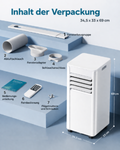 JUNG LIFE AIR 9000BTU mobiles Klimagerät Weiß (Max. Raumgröße: 75 m², EEK: A) – Bild 4